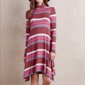 Anthropologie Maeve Striped Turtleneck Swing Dress